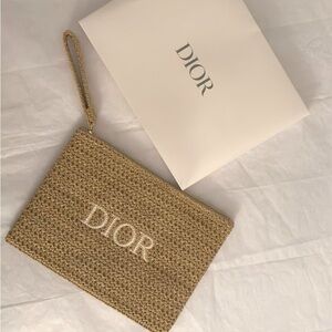 Dior Beige Woven Wristlet Clutch